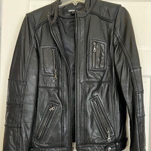 DKNY soft sexy black leather jacket that hugs your body like a glove